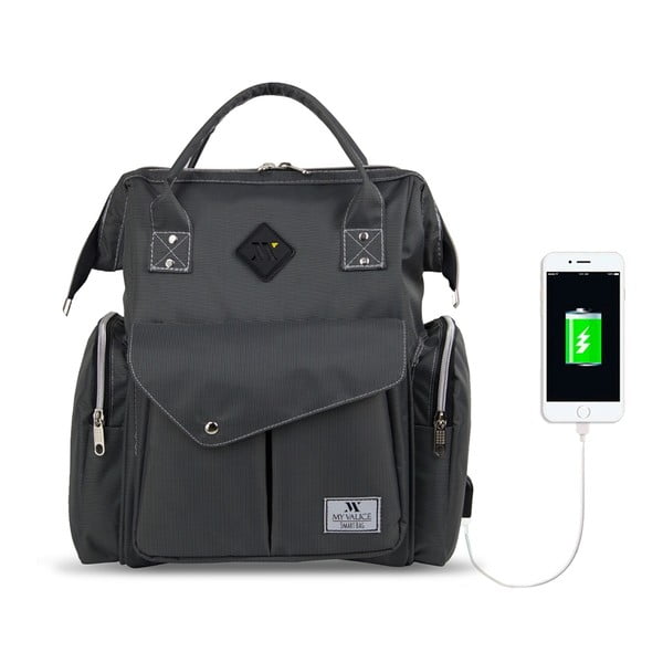 Antracit ruksak za majke s USB priključkom My Valice HAPPY MOM Baby Care Backpack-image-4
