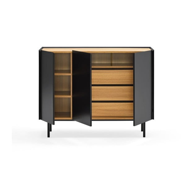 Crna/u prirodnoj boji niska komoda u dekoru hrasta 110x85 cm Arista – Teulat-image-4