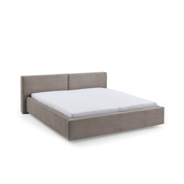 Sivo-smeđi tapecirani bračni krevet s prostorom za odlaganje s podnicom 180x200 cm Cube – Meise Möbel