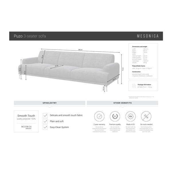 Svijetlosivi kauč MESONICA Puzo, 240 cm-image-4