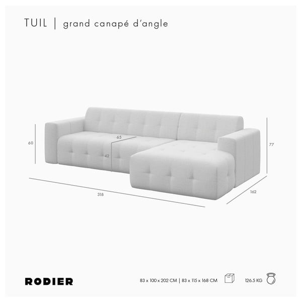 Svjetlo smeđa baršunasti kutna garnitura (s desnim kutom/s ležaljkom) Tuil – Rodier-image-4