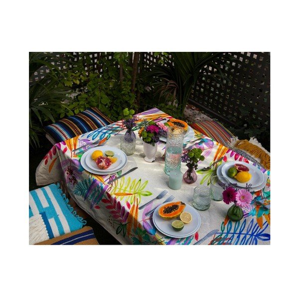 Stolnjak s primjesom lana Madre Selva Floral, 140 x 250 cm-image-1