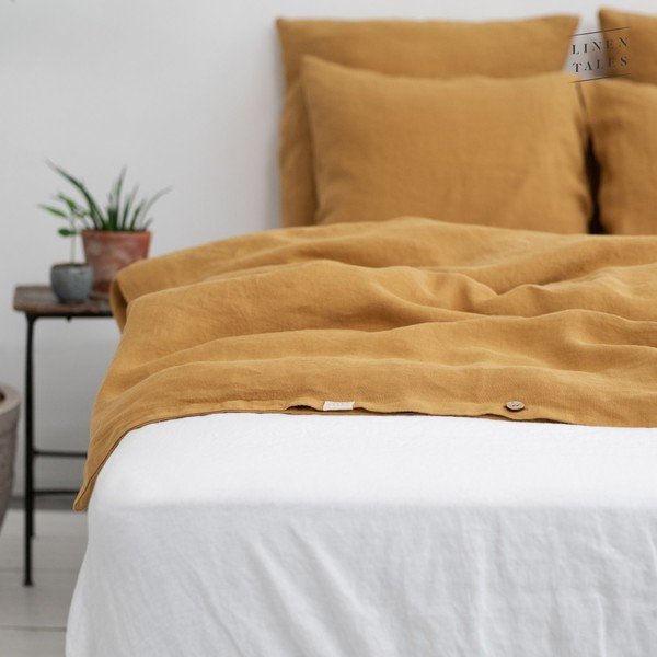 Žuta  navlaka za poplun za bračni krevet od konopljinih vlakana 200x200 cm – Linen Tales-image-2