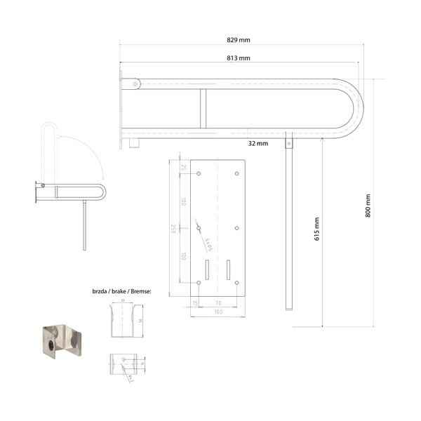 Željezna zidna ručka za kupaonicu 83 cm Handicap – Sapho-image-1