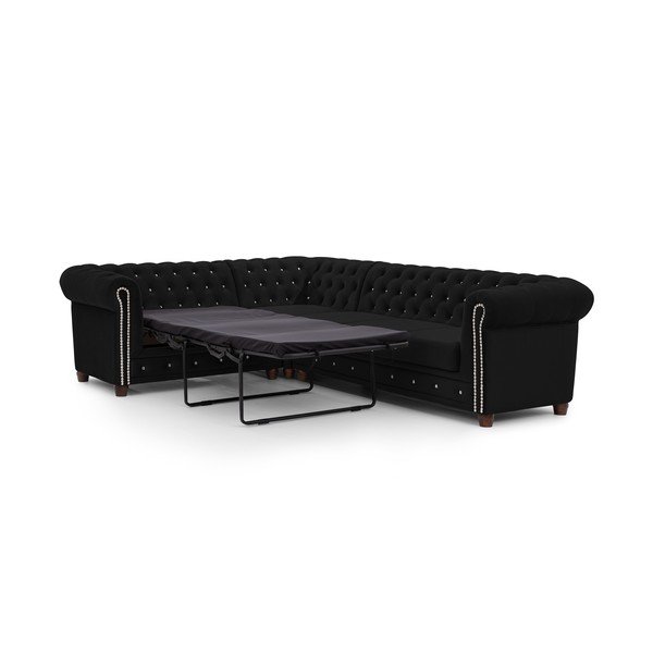 Crna baršunasti sklopiva kutna garnitura (s lijevim kutom/u obliku slova L) York Blik – Ropez-image-2