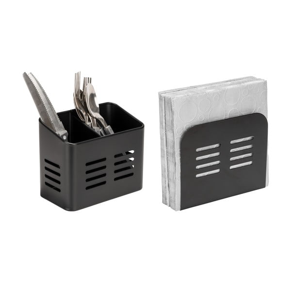 Metalni držač za pribor i salvete u setu 2 kom Black Outdoor Kitchen Baco – Wenko