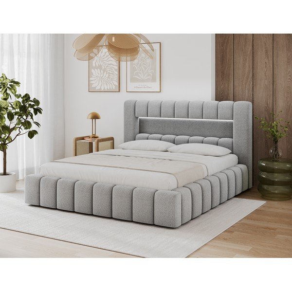 Sivi tapecirani bračni krevet s prostorom za odlaganje s podnicom 140x200 cm Lamica – ELTAP-image-1