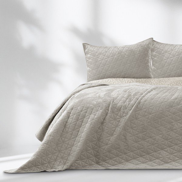 Sivo-bež prošiven prekrivač od samta 240x260 cm Laila – Restilo-image-2