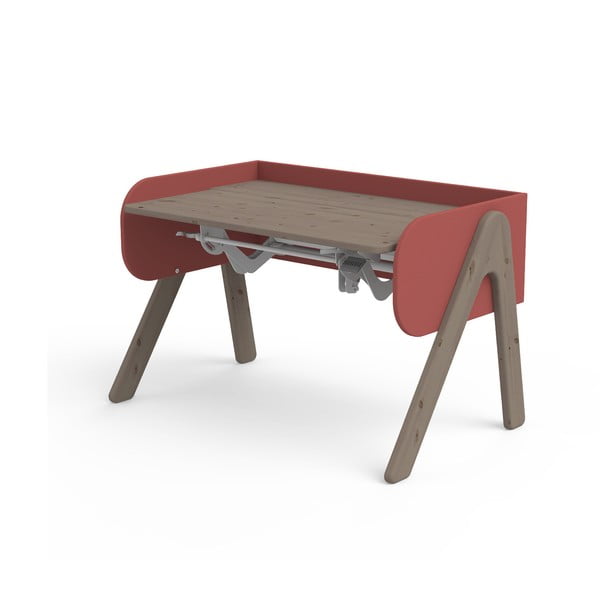 Tamno smeđe-crveni radni stol od borovine s podesivom visinom Flexa Woody