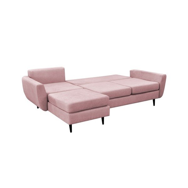 Svijetlo ružičasta kutna garnitura na razvlačenje s crnim nogama Mazzini Sofas Hortensia, lijevi kut-image-4