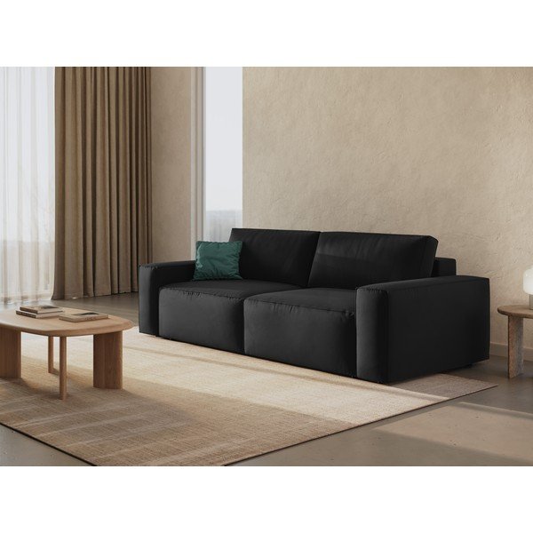 Crna baršunasti sklopiva/s prostorom za odlaganje sofa 247 cm Jodie – Micadoni -image-1