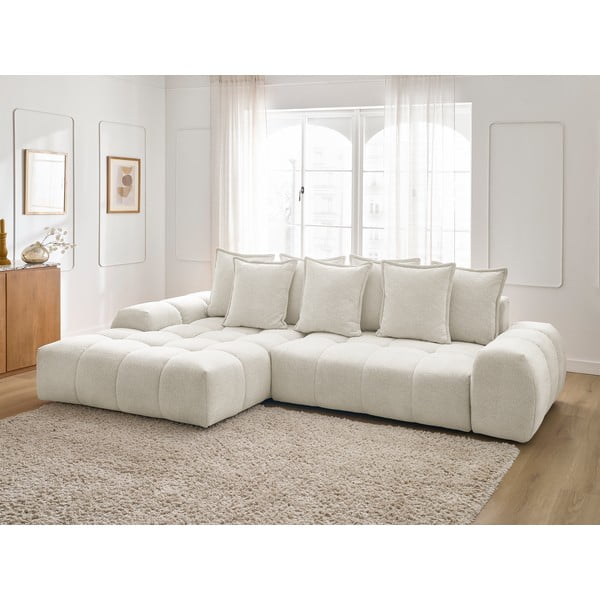 Bijela sklopiva/s prostorom za odlaganje kutna garnitura od šenila (s lijevim kutom/s ležaljkom) Everest – Bobochic Paris-image-1