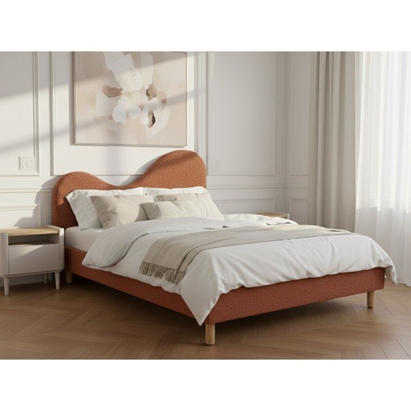 Podstavljeni tapecirani bračni krevet s podnicom 180x200 cm boje terakote Celina – Bobochic Paris-image-1