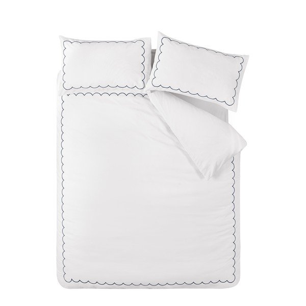Bijela/plava posteljina za bračni krevet/za produženi krevet 230x220 cm Scallop Border – Catherine Lansfield