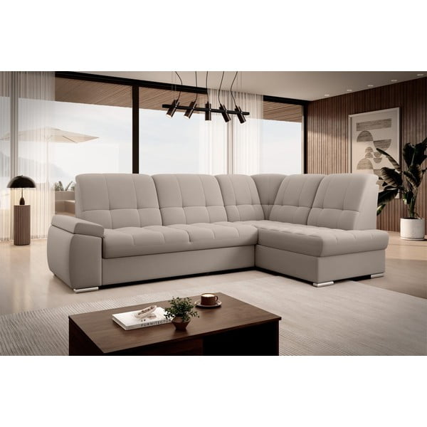 Bež baršunasti sklopiva/s prostorom za odlaganje kutna garnitura (s desnim kutom/u obliku slova L) Sado – ELTAP-image-4