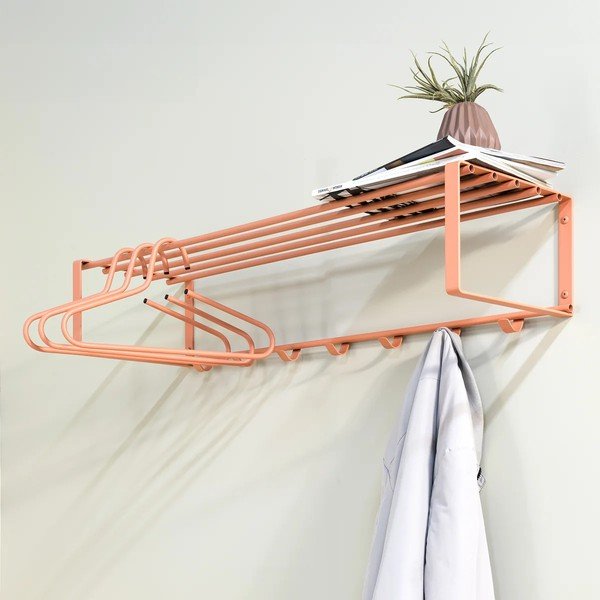 Metalna zidna vješalica u boji lososa s policom 100 cm Rex – Spinder Design-image-1