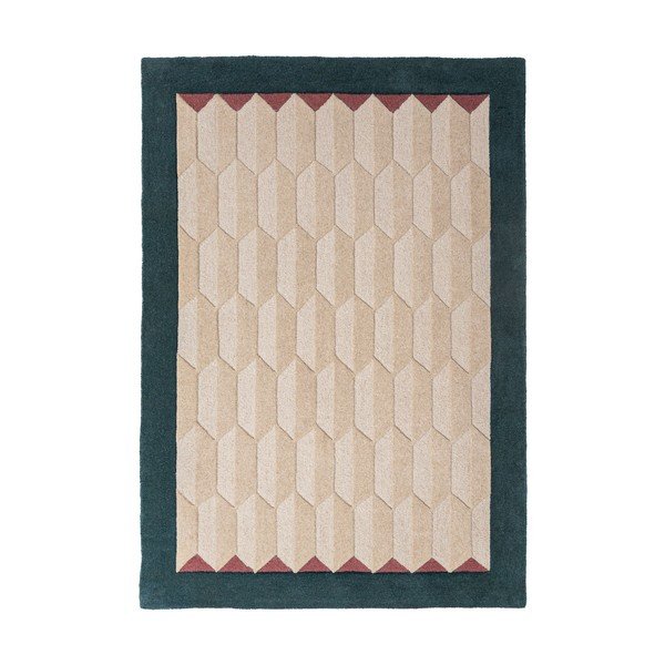 Ručno rađen vunen tepih u prirodnoj boji/plavozeleni 120x170 cm Apex Border Wool – Flair Rugs
