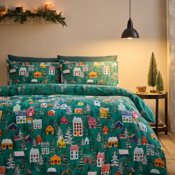 Zelena posteljina za bračni krevet 200x200 cm Festive Forest – Catherine Lansfield
