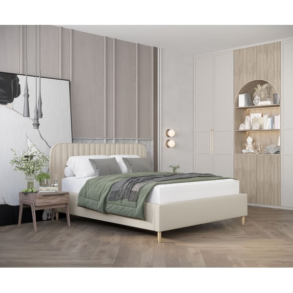 Bež tapecirani krevet s prostorom za odlaganje s podnicom 120x200 cm Noto – Maison de Rêve-image-1