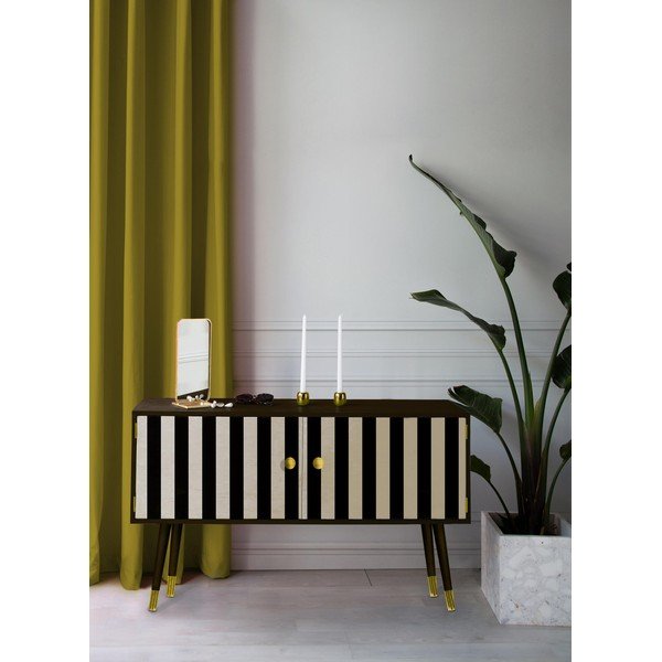 Komoda od masivne borovine Velvet Atelier Au Cafe Golden Black Strips-image-1