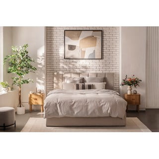 Bež tapecirani bračni krevet s podnicom i prostorom za odlaganje 160x200 cm Thessa Bold Line – Bonami Selection