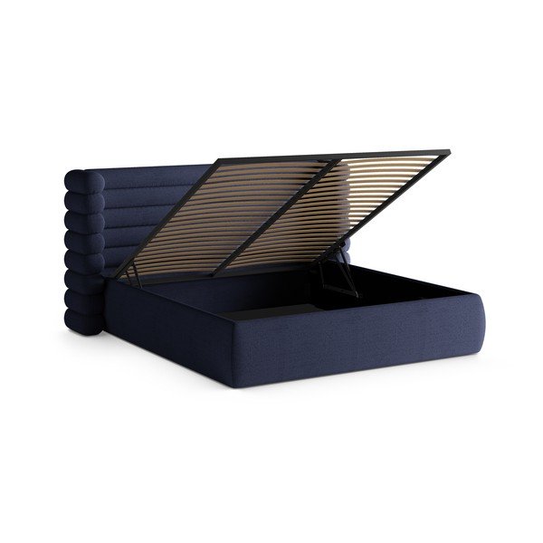 Plavi tapecirani bračni krevet s prostorom za odlaganje s podnicom 160x200 cm Mount – Micadoni -image-2