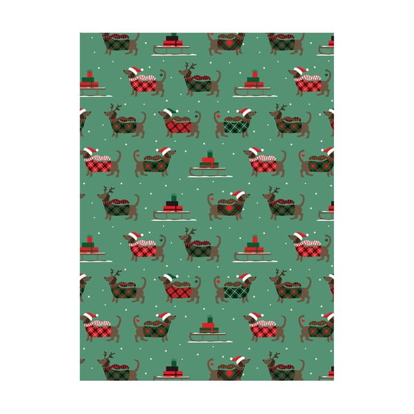 5 listova zelenog papira za zamatanje Eleanor stuart Christmas Dogs, 50 x 70 cm