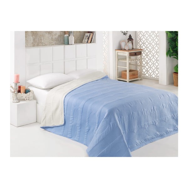 Plavo-bijeli dvostrani prekrivač preko kreveta od mikrovlakana, 200 x 220 cm