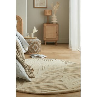 Bež vuneni okrugli tepih ø 160 cm Leaf - Flair Rugs