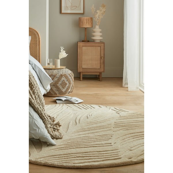 Bež vuneni okrugli tepih ø 160 cm Leaf - Flair Rugs-image-4
