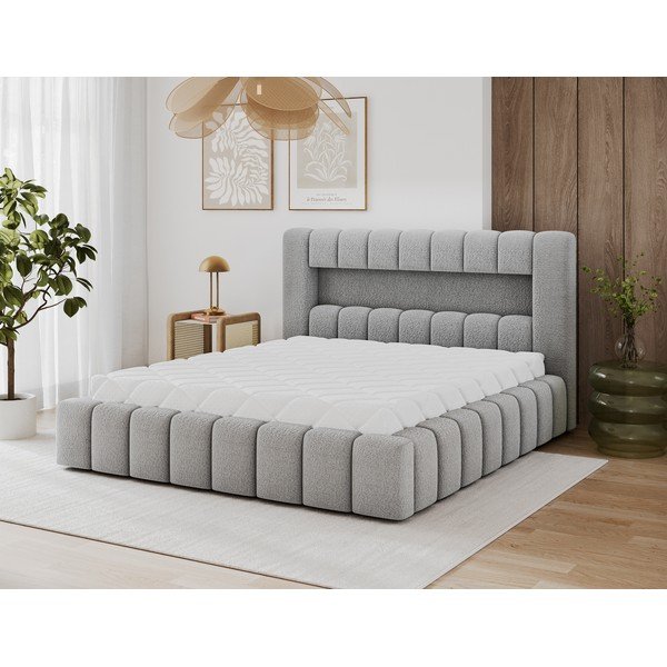 Sivi tapecirani bračni krevet s prostorom za odlaganje s podnicom 140x200 cm Lamica – ELTAP-image-4