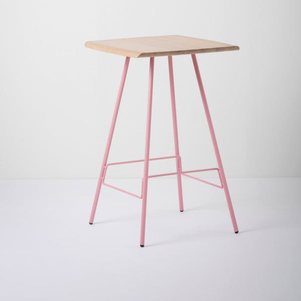 Barski stol s pločom od punog hrasta i ružičastim nogama Gazzda Leina