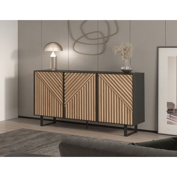 Crna/u prirodnoj boji komoda u dekoru hrasta 151x80x40 cm Alana – Marckeric-image-1