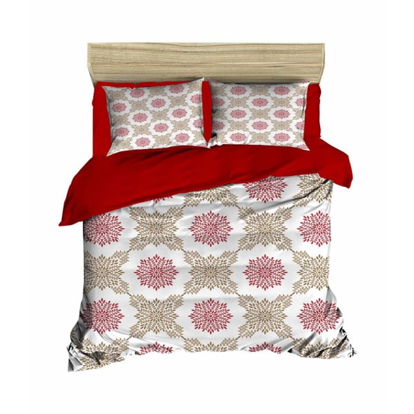 Crveno-bež satenska posteljina za bračni krevet/za produženi krevet 200x220 cm – Mijolnir