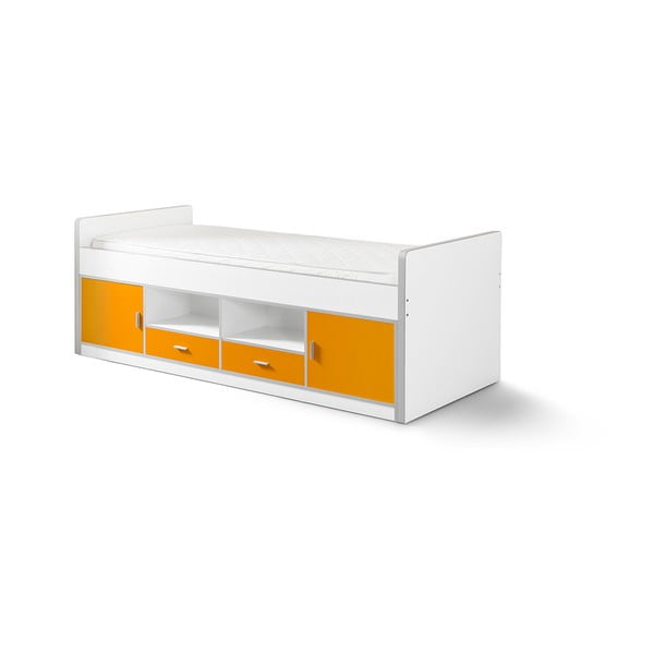 Bijelo-narančasti dječji krevetić s prostorom za odlaganje Vipack Bonny, 200 x 90 cm