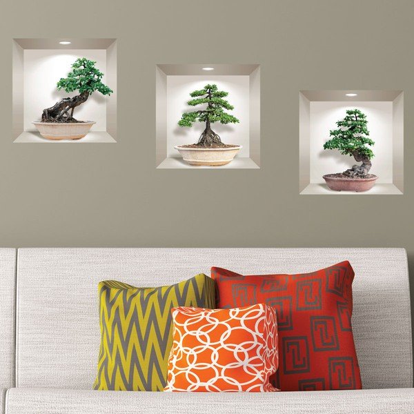 Set s 3 zidne 3D samoljepljive naljepnice Ambiance Ginseng Bonsai-image-1