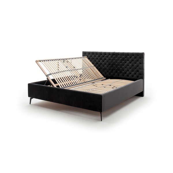 Crni tapecirani bračni krevet s prostorom za odlaganje s podnicom 180x200 cm La Maison – Meise Möbel-image-4