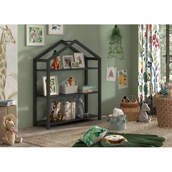 Antracitno siva dječja biblioteka od masivnog bora 111x141x40 cm Dallas – Vipack-image-1