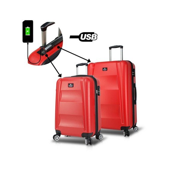 Set od 2 crvena putna kovčega na kotačima s USB priključcima My Valice LASSO Cabin &amp; Medium-image-1