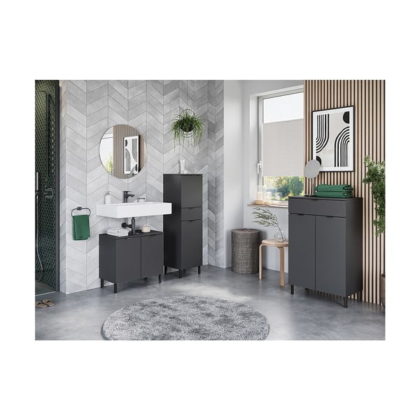 Antracitno sivi visok kupaonski ormarić 60x97 cm Arcena – Germania-image-4