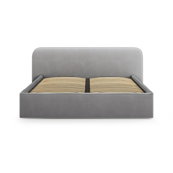 Svijetlo sivi tapecirani bračni krevet s prostorom za odlaganje s podnicom 200x200 cm Elizabeth – Micadoni -image-4