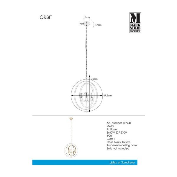 Viseća svjetiljka Markslöjd Orbit Pendant Antique 3L-image-2