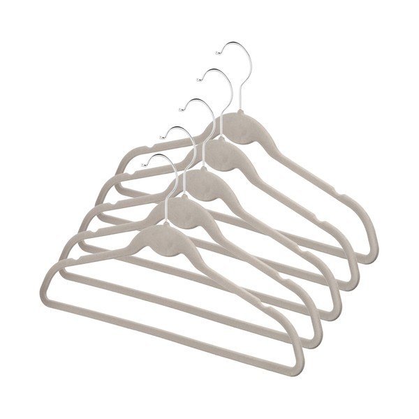 Set od 5 bež dječjih baršunastih vješalica Velvet Compactor-image-2