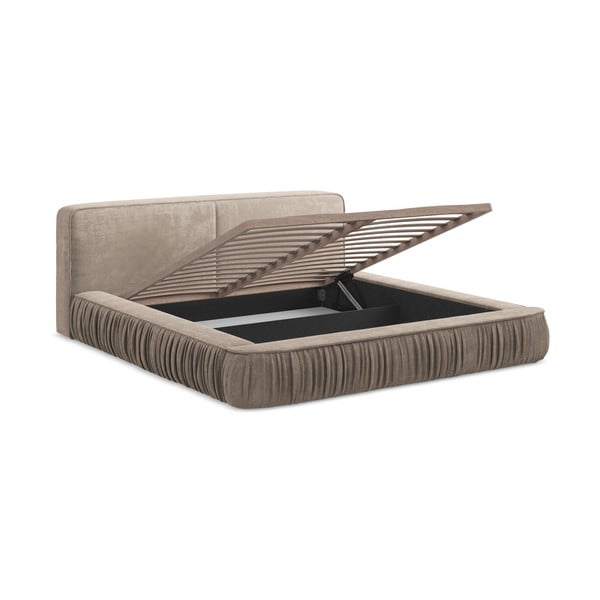 Bež tapecirani bračni krevet s prostorom za odlaganje s okvirom od letvica 160x200 cm Keoni - Makamii-image-3