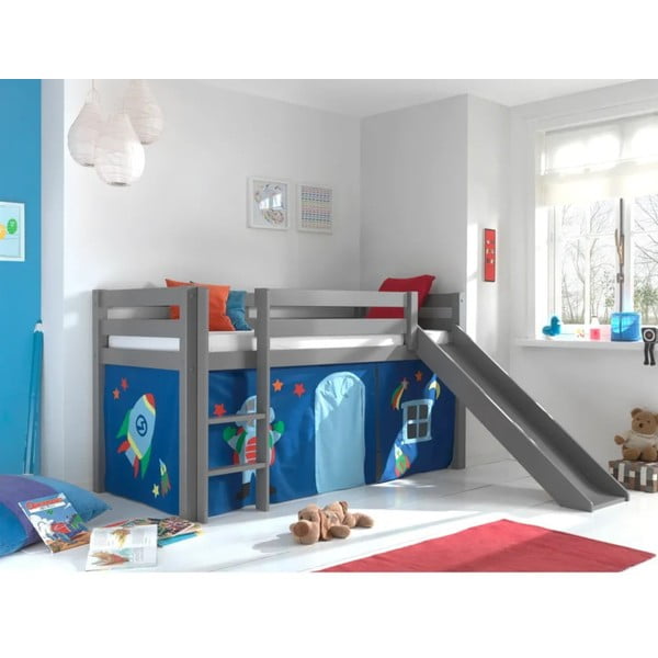 Sivi povišeni dječji krevet od borovine 90x200 cm PINO - Vipack-image-3