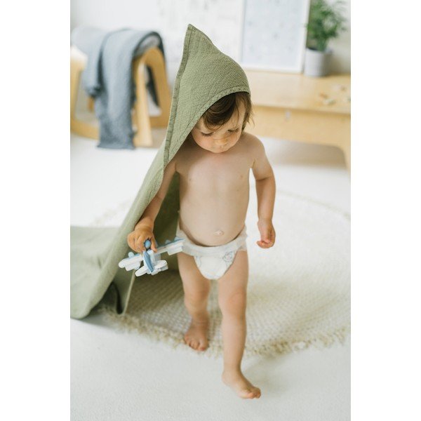 Dječji zeleni laneni ručnik s kapuljačom Linen Tales Waffle, 100 x 100 cm-image-3