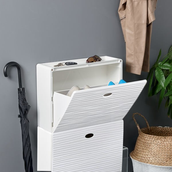 Bijeli plastični preklopni ormarić za cipele Tris Wave – Domopak-image-1