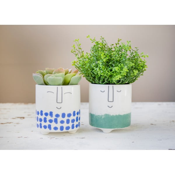 Bijelo-zelena keramička tegla za cvijeće Kitchen Craft Happy Face-image-1