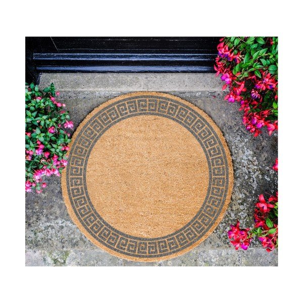 Siva okrugla prostirka od prirodnog kokosovog vlakna Artsy Doormats Greek Border, ⌀ 70 cm-image-2