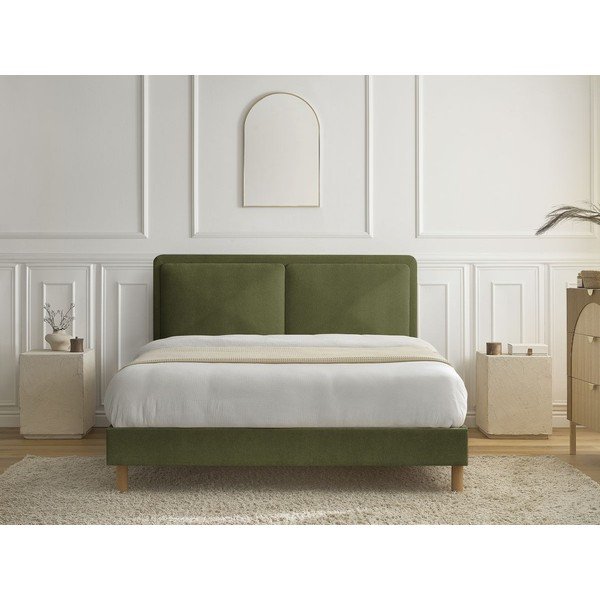 Zeleni podstavljeni tapecirani bračni krevet s podnicom 160x200 cm Mara – Bobochic Paris-image-3